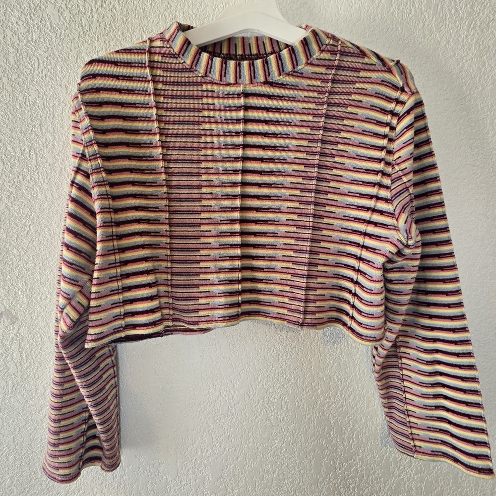 Urban‎ Outfitters Cropped Knit Top XS Multicolor Stripe Y2K Long Sleeve Baby Tee